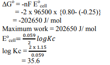 Calculate the maximum work and log Kc